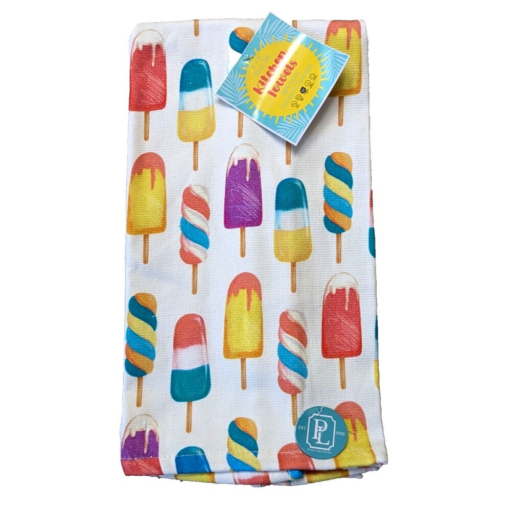 Penny Lane Summer Fun Kitchen Towels 2-pc Ice Cream Popsicles Cotton Gift NEW